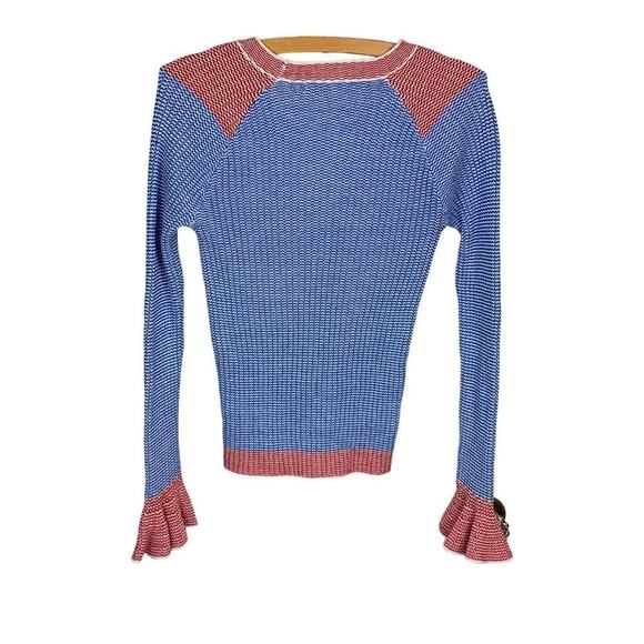 English Factory  Blue & Red Raglan Sleeve Cropped Sweater - XS - Picture 2 of 6